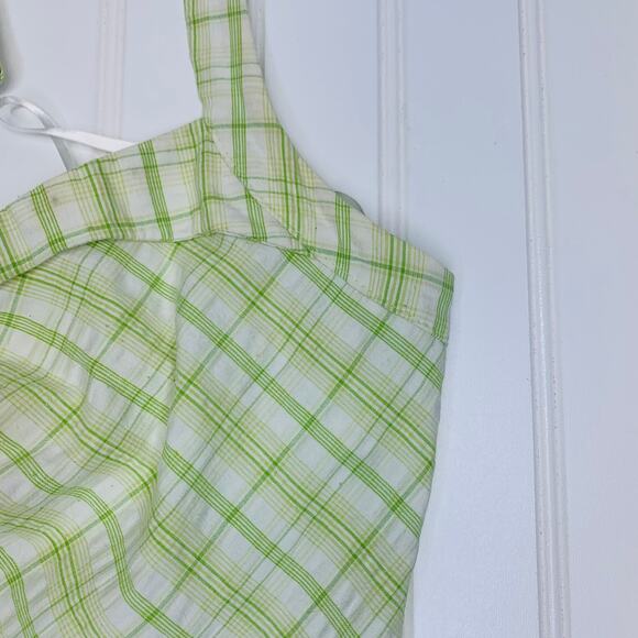 VintageY2k Lime Green Plaid Halter Dress Sz Small - Picture 9 of 16